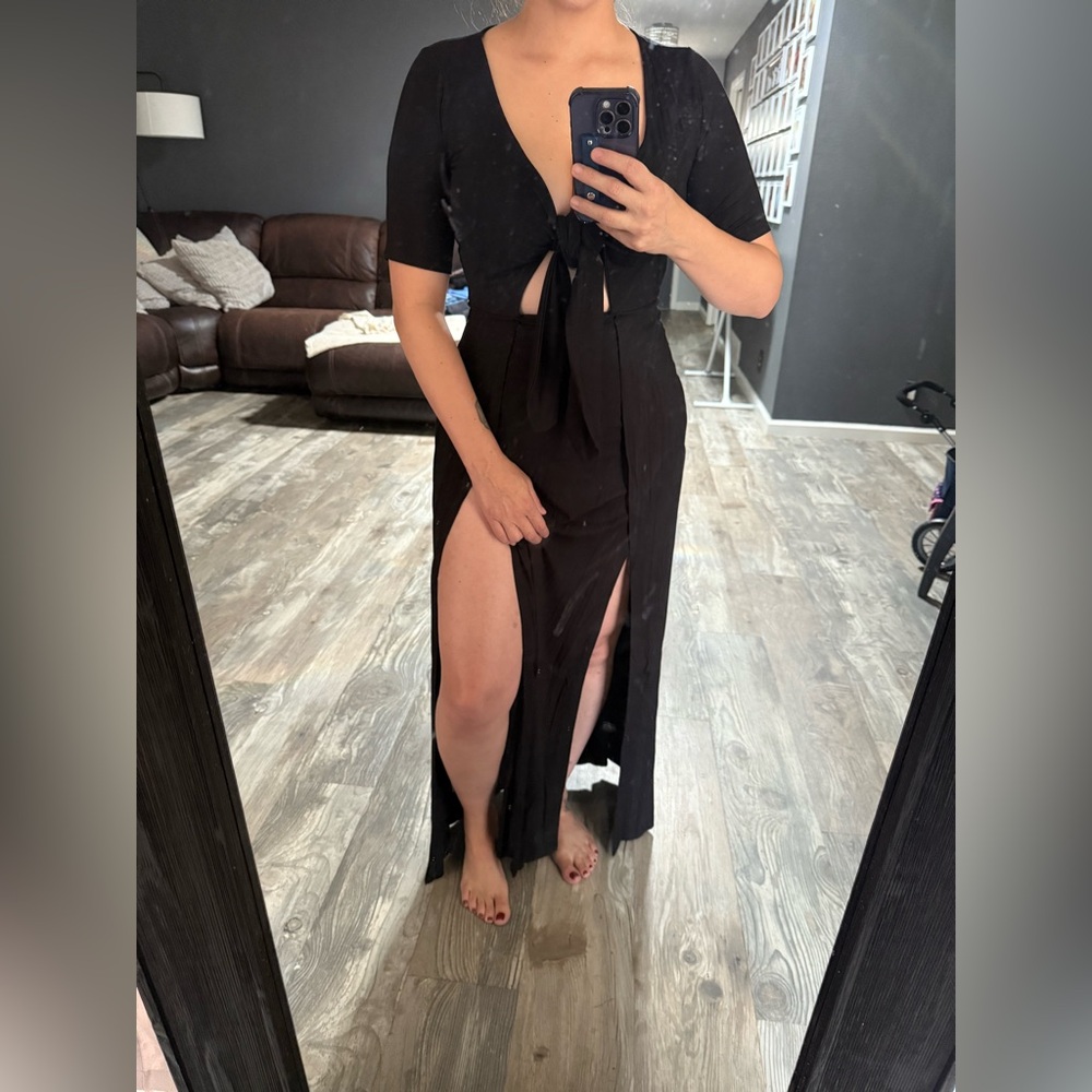 Foxblood Black Maxi Dress with double Front Slit